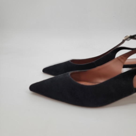 Souliers Martinez Black Pointed Toe Wooden Kitten Heel Slingback Size 8 EU 39 - Picture 14 of 16